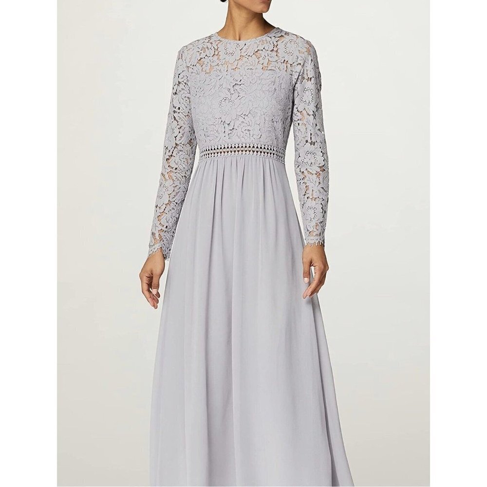 TRUTH & FABLE Womens Long Sleeve Lace Trim Bridesmaid Maxi Dress Gray Sz 3XL